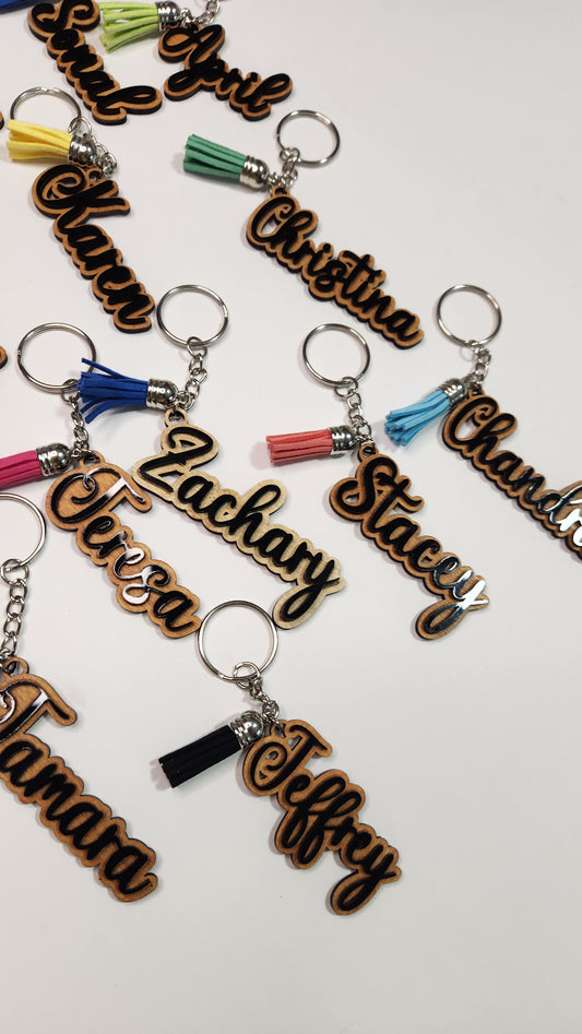 Wood and Acrylic Name Keychains