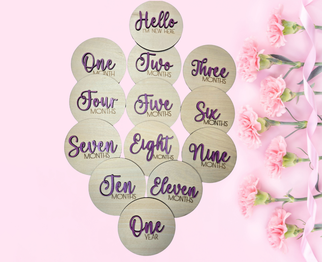 Hand-Painted Wooden Baby Milestone Discs – Personalized Growth Markers