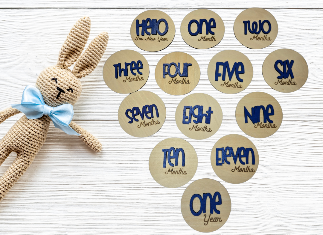 Hand-Painted Wooden Baby Milestone Discs – Personalized Growth Markers